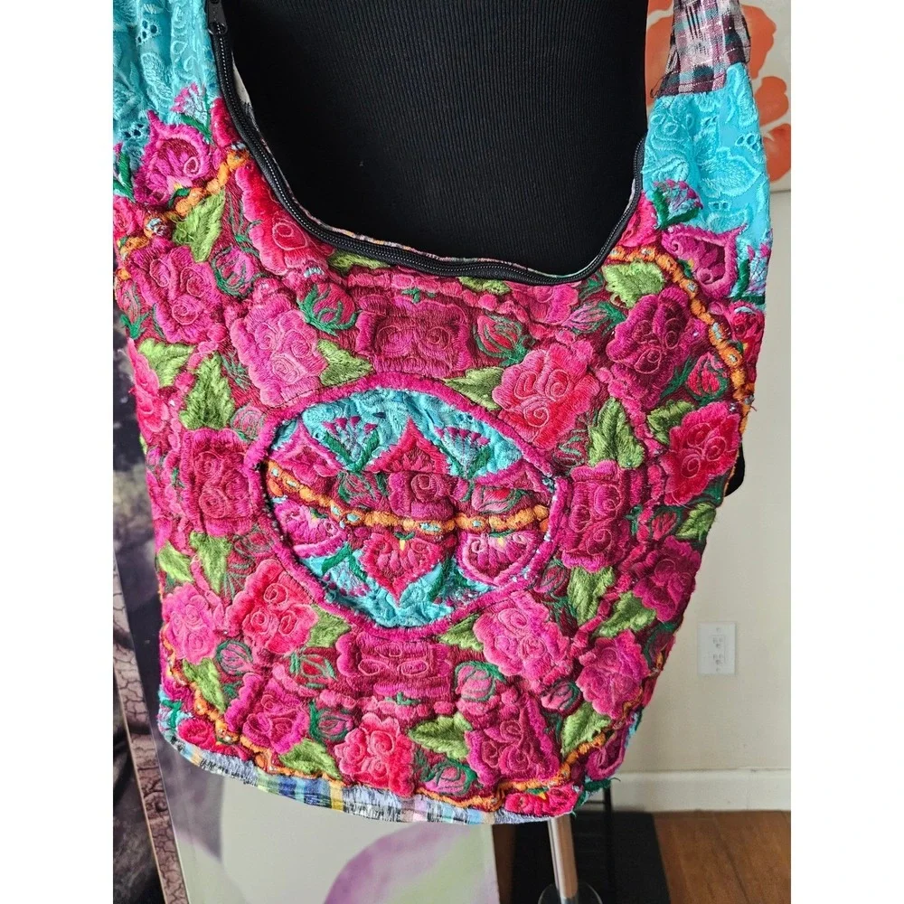 Bohemian‎ Floral Embroidered Hobo Bag Multi Color Hippie Crossbody Shoulder Bag